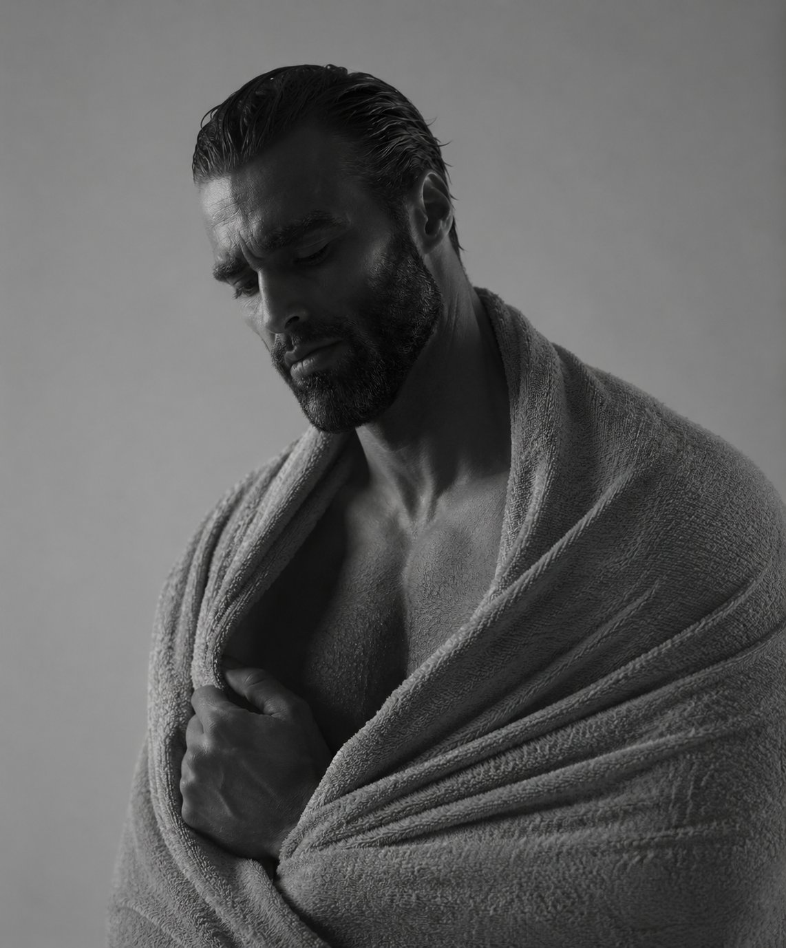 gigachad wrapped in towel