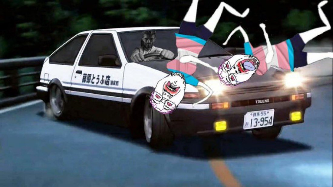 gigachad running over troonjaks initial d anime toyota