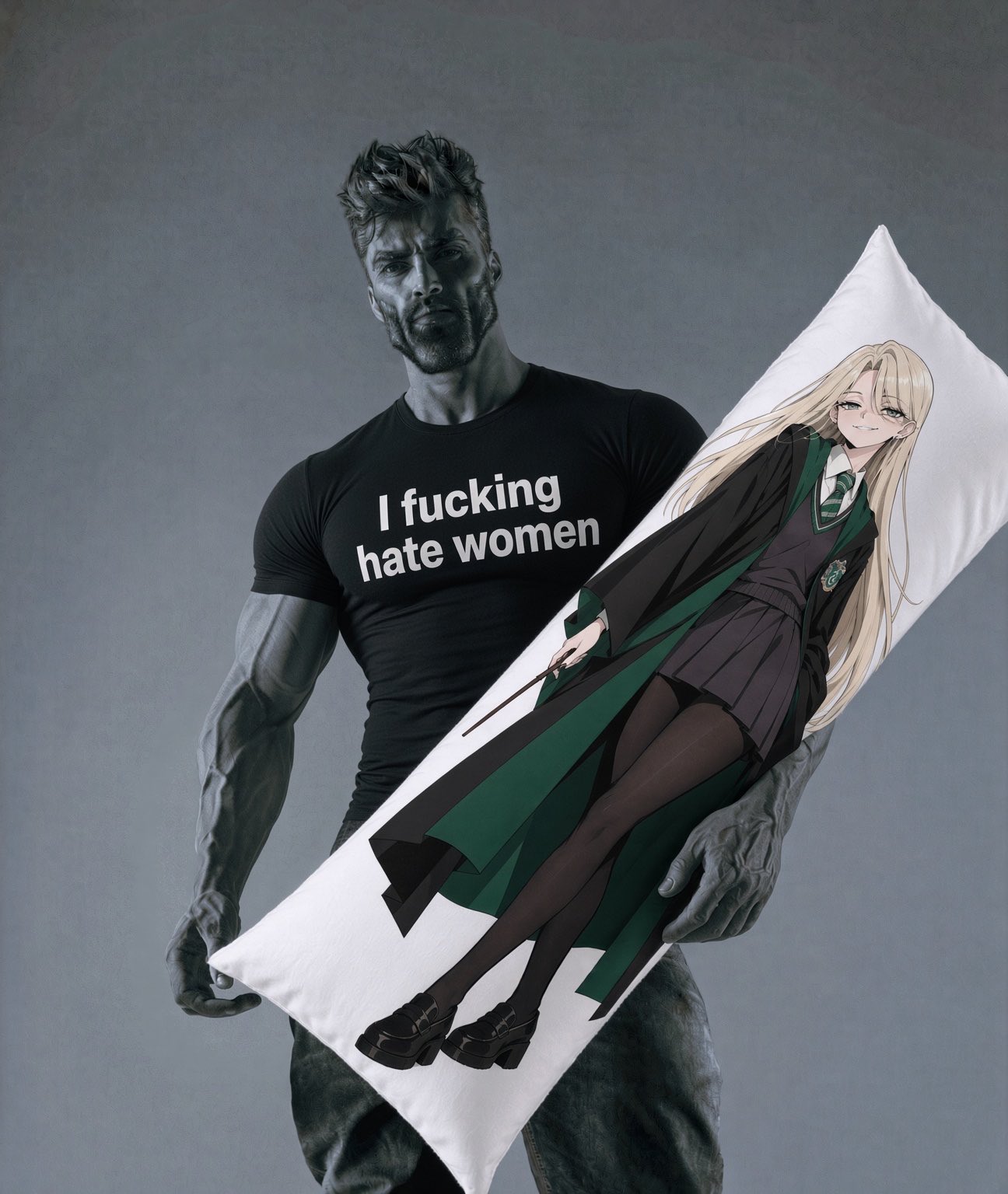Gigachad I hate women malfoid body pillow dakimakura