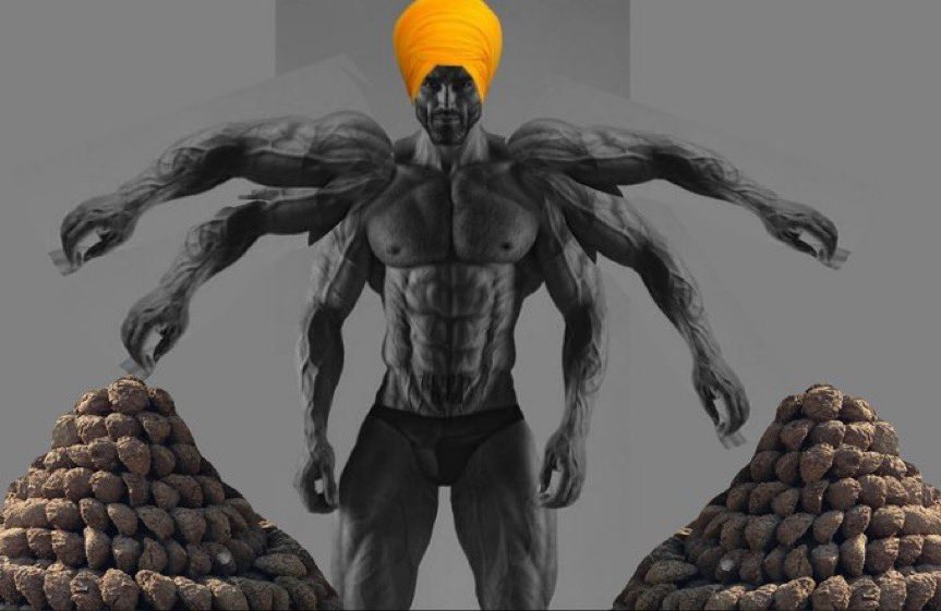 indian gigachad turban six arms cow dung shit cakes