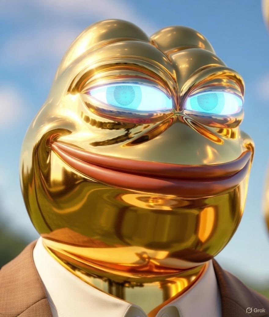 shiny golden pepe glowing eyes 3d render