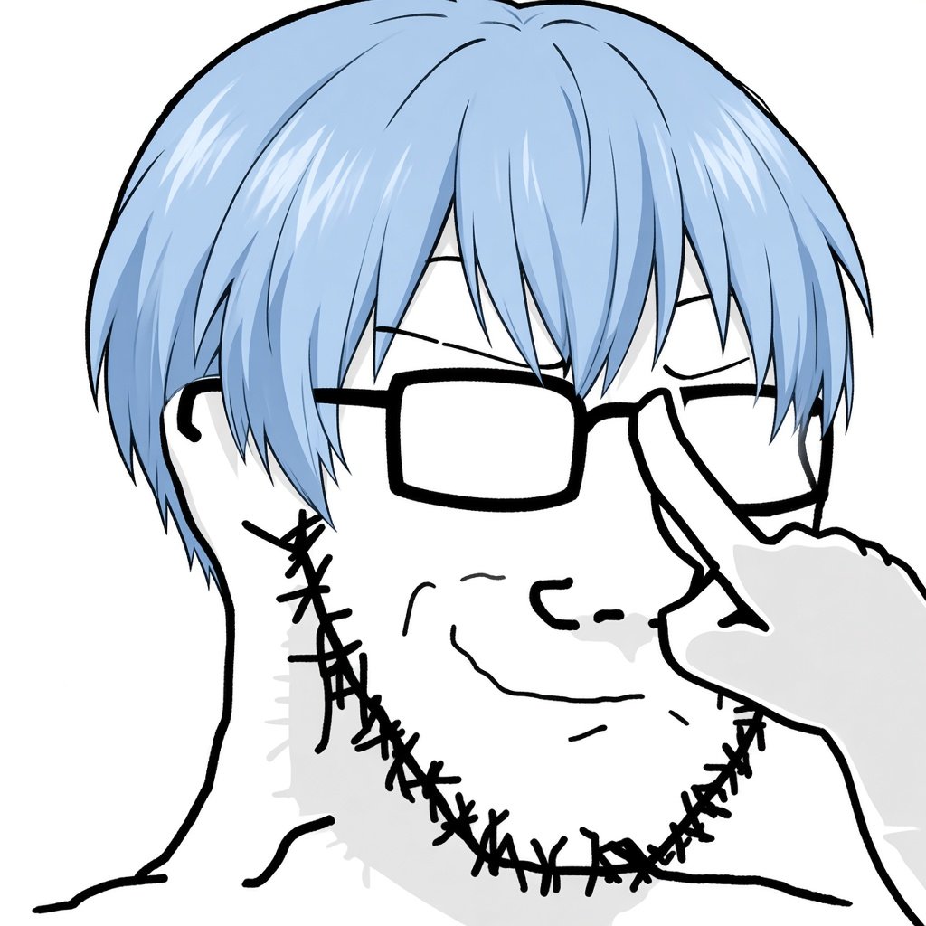 blue hair smug glasses wojak rei ayanami evangelion