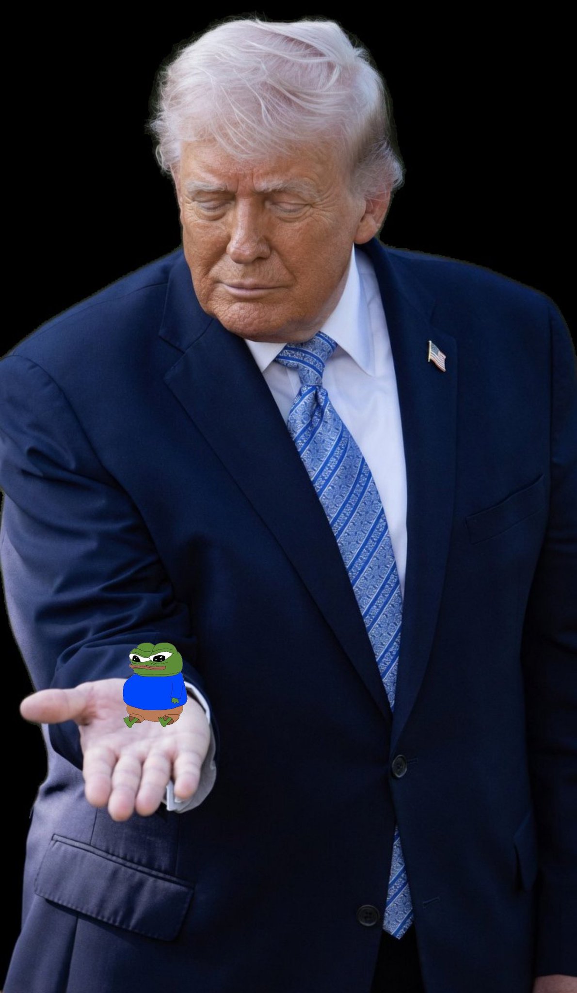 trump holding tiny apu palm hand