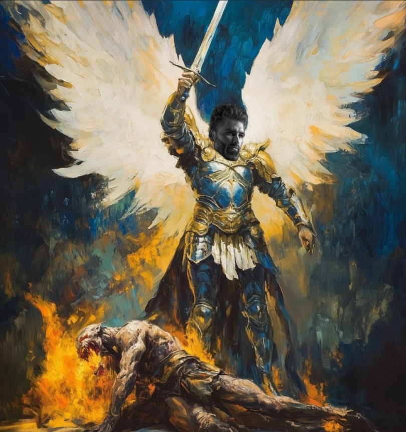 gigachad archangel st michael sword wings
