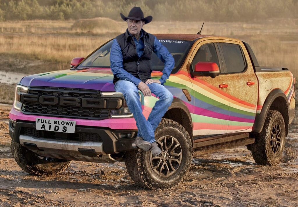 Kevin Costner Yellowstone rainbow truck hicklib cowboy AIDS