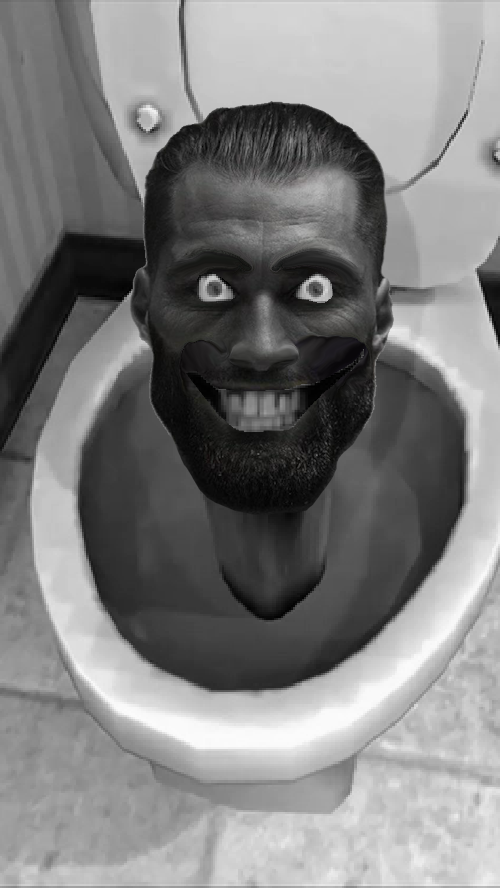 gigachad head in skibidi toilet smiling