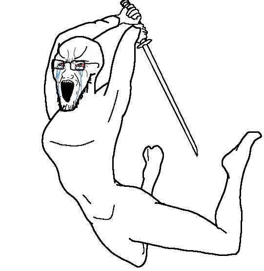 soyjak crying leaping sword attack