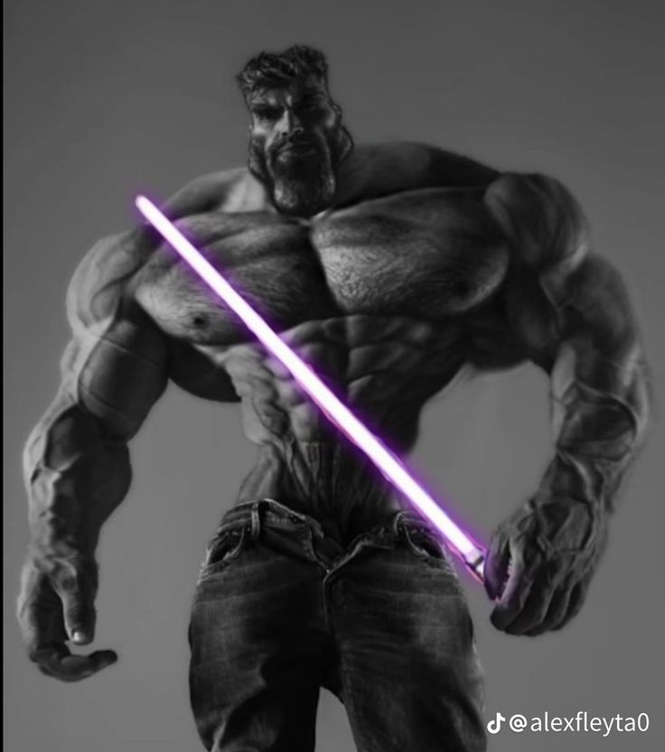 muscular gigachad purple lightsaber