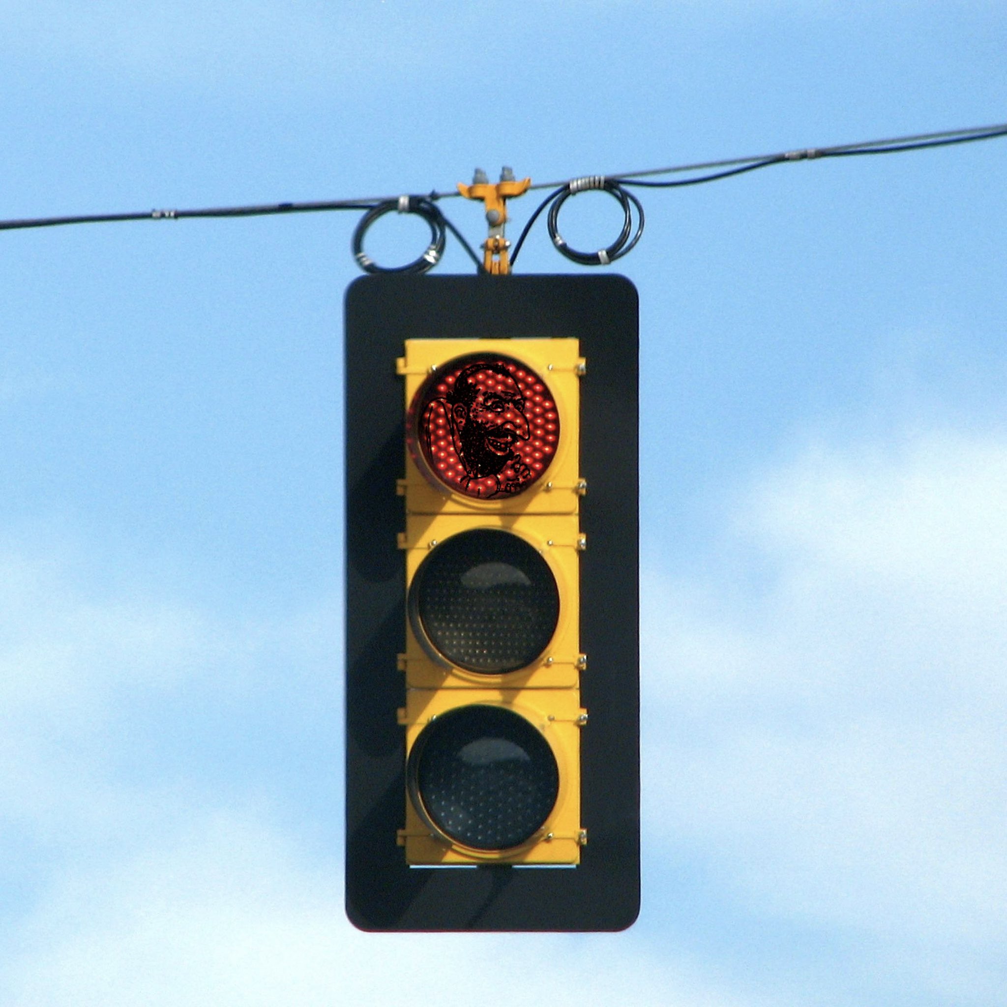 happy merchant red traffic light