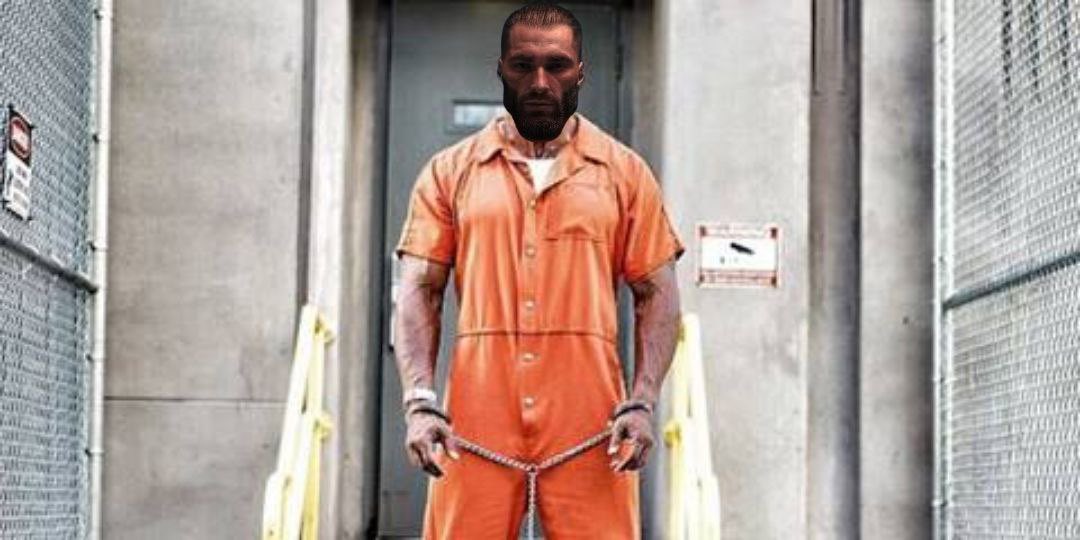 gigachad prison jumpsuit shackles chains handcuffs