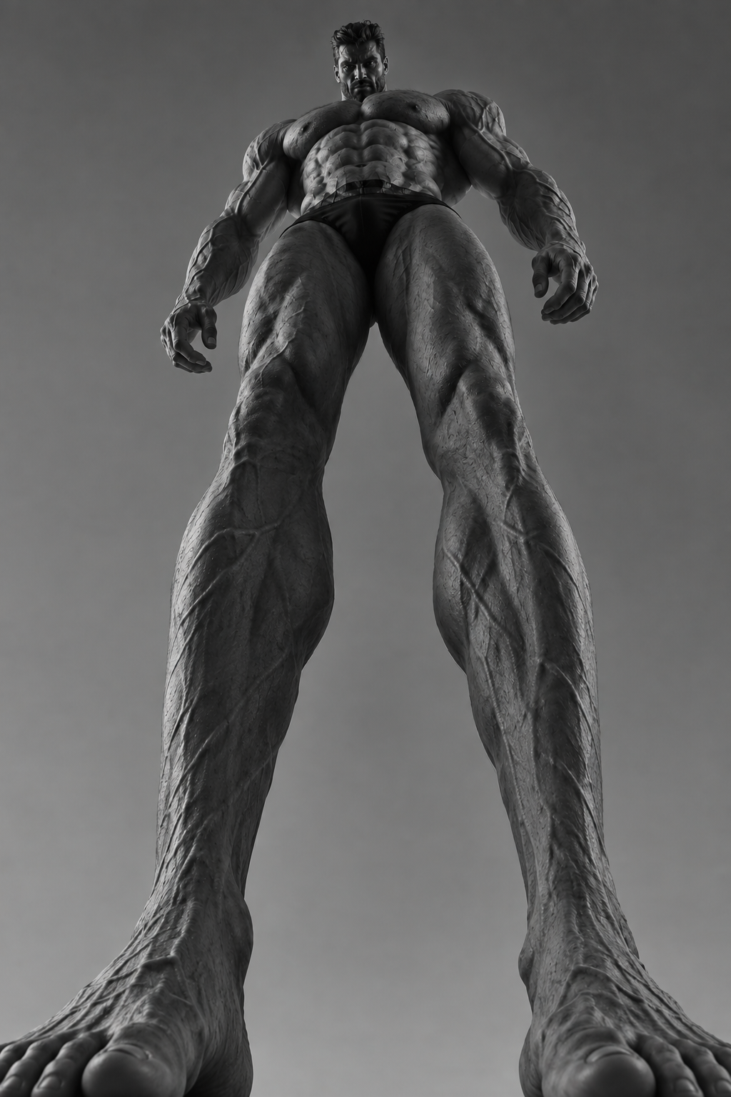 tall stretched gigachad long legs below