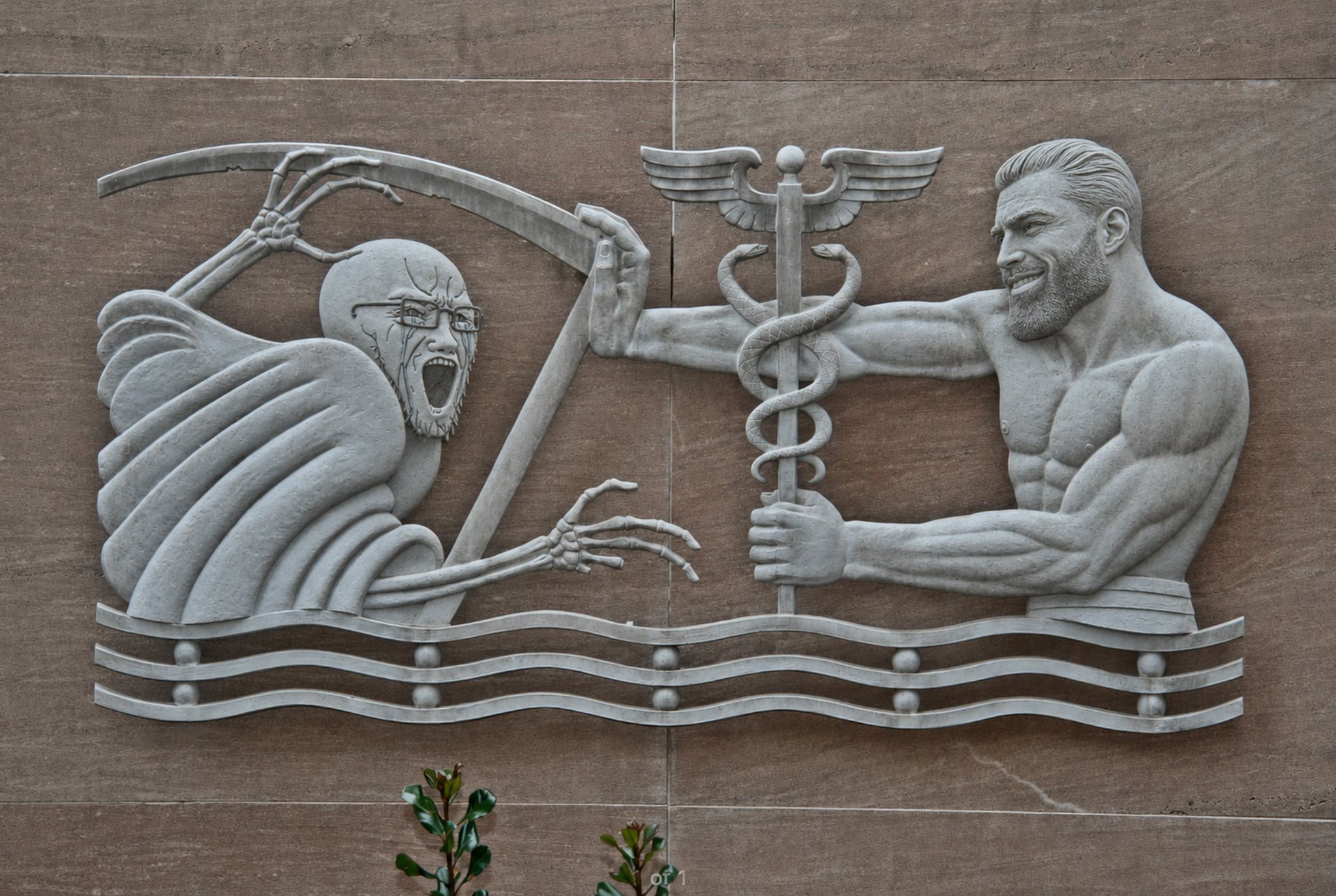 gigachad fighting soyjak death grim reaper caduceus medicine