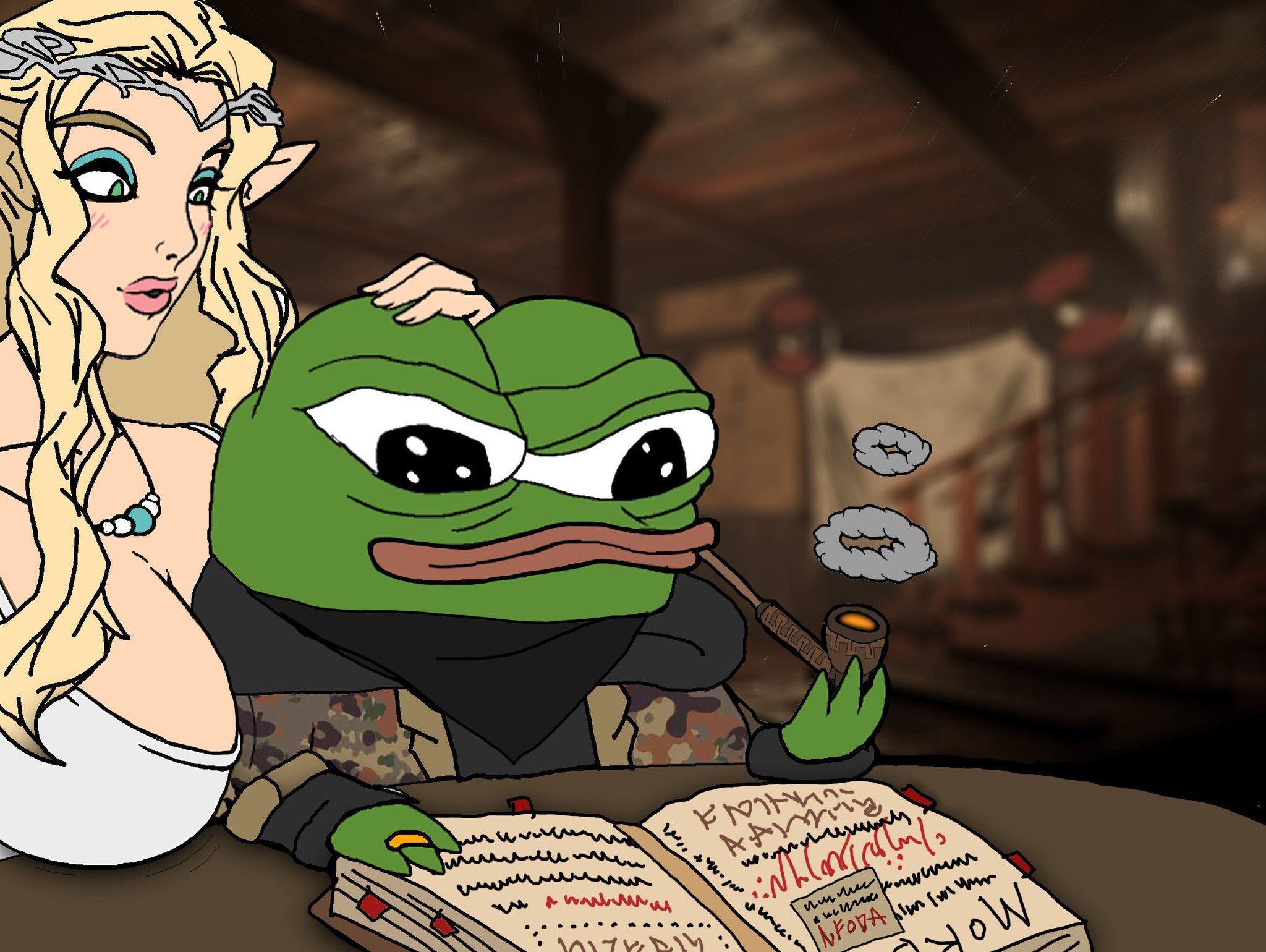 apu elf woman smoking pipe reading book