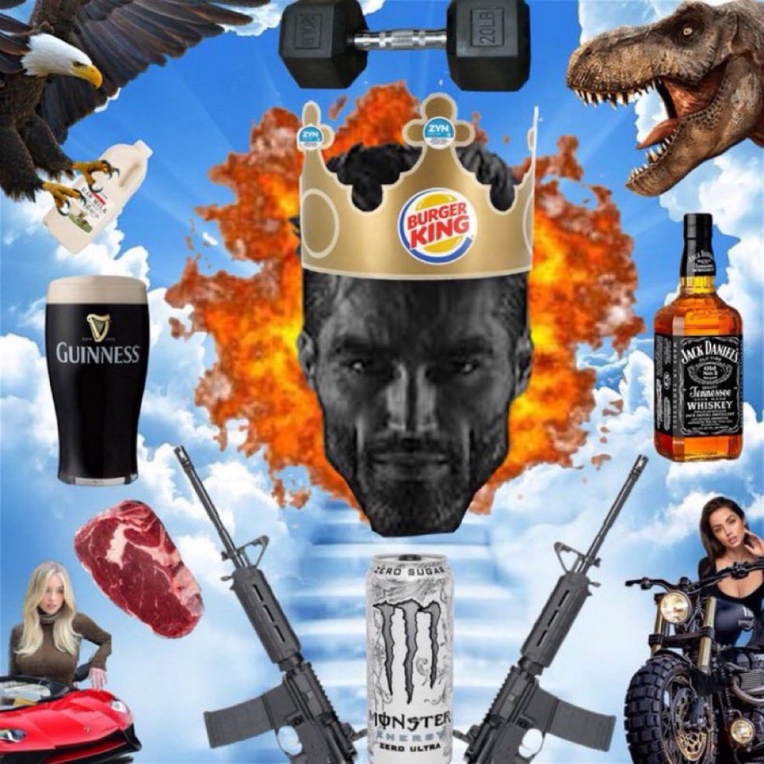 gigachad burger king crown zyn eagle t-rex ar-15