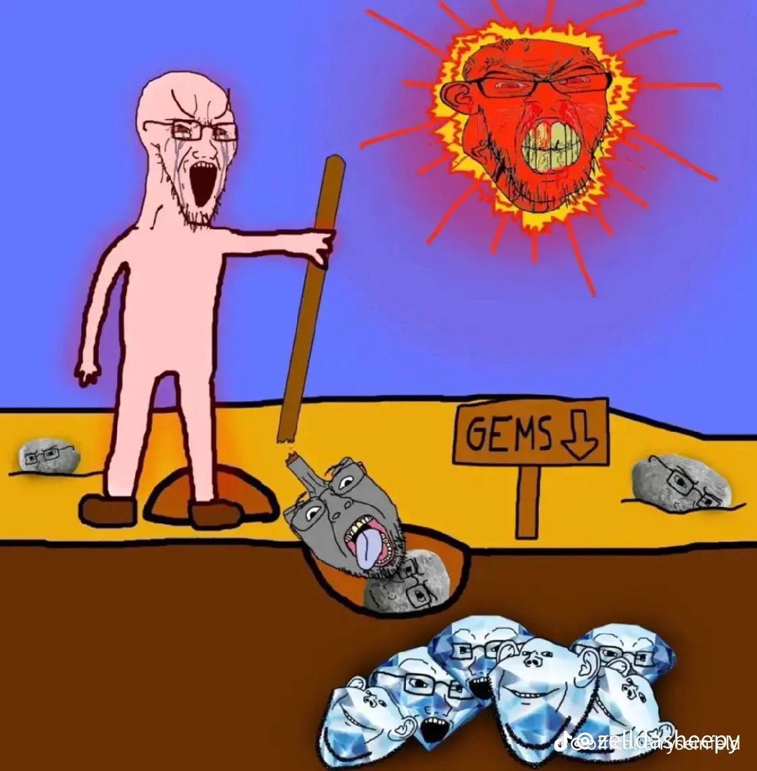 soyjak digging gems frustrated desert