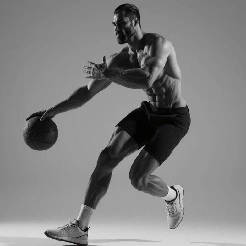 gigachad dribbling basketball