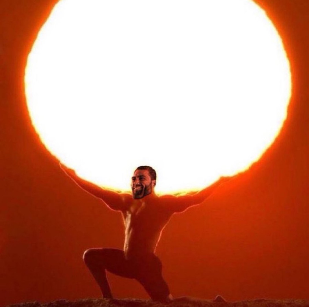 gigachad holding sun atlas pose