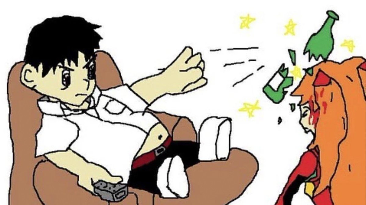 Shinji throws bottle at Asuka