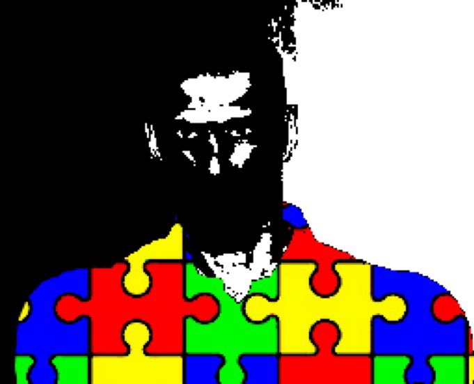 gigachad autism puzzle pieces high contrast pixelated