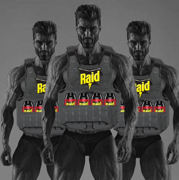 three gigachads raid bug spray insect repellent vest