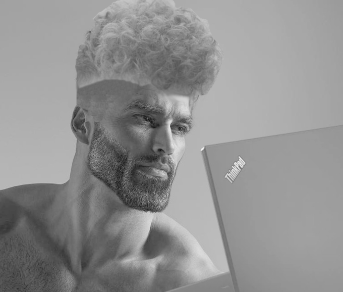 zoomer perm gigachad curly hair laptop ThinkPad