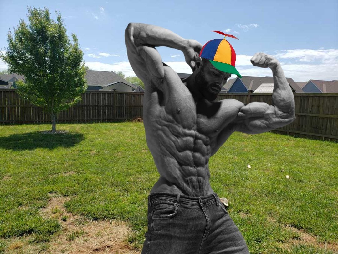 gigachad propeller hat backyard