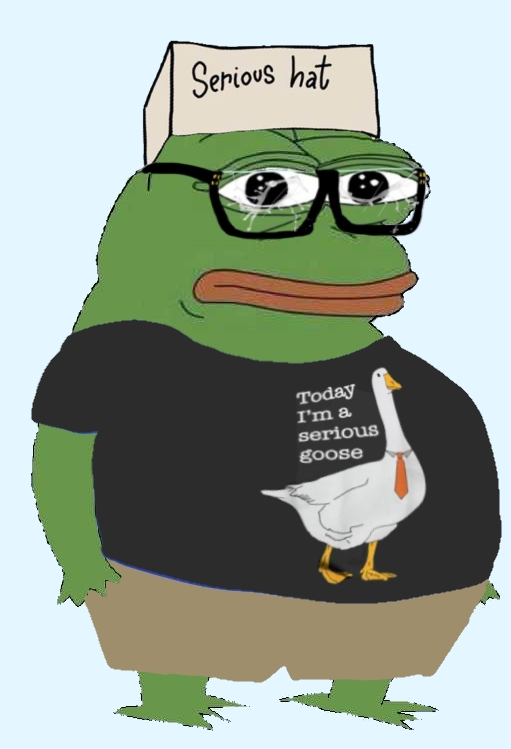 pepe serious hat glasses goose shirt
