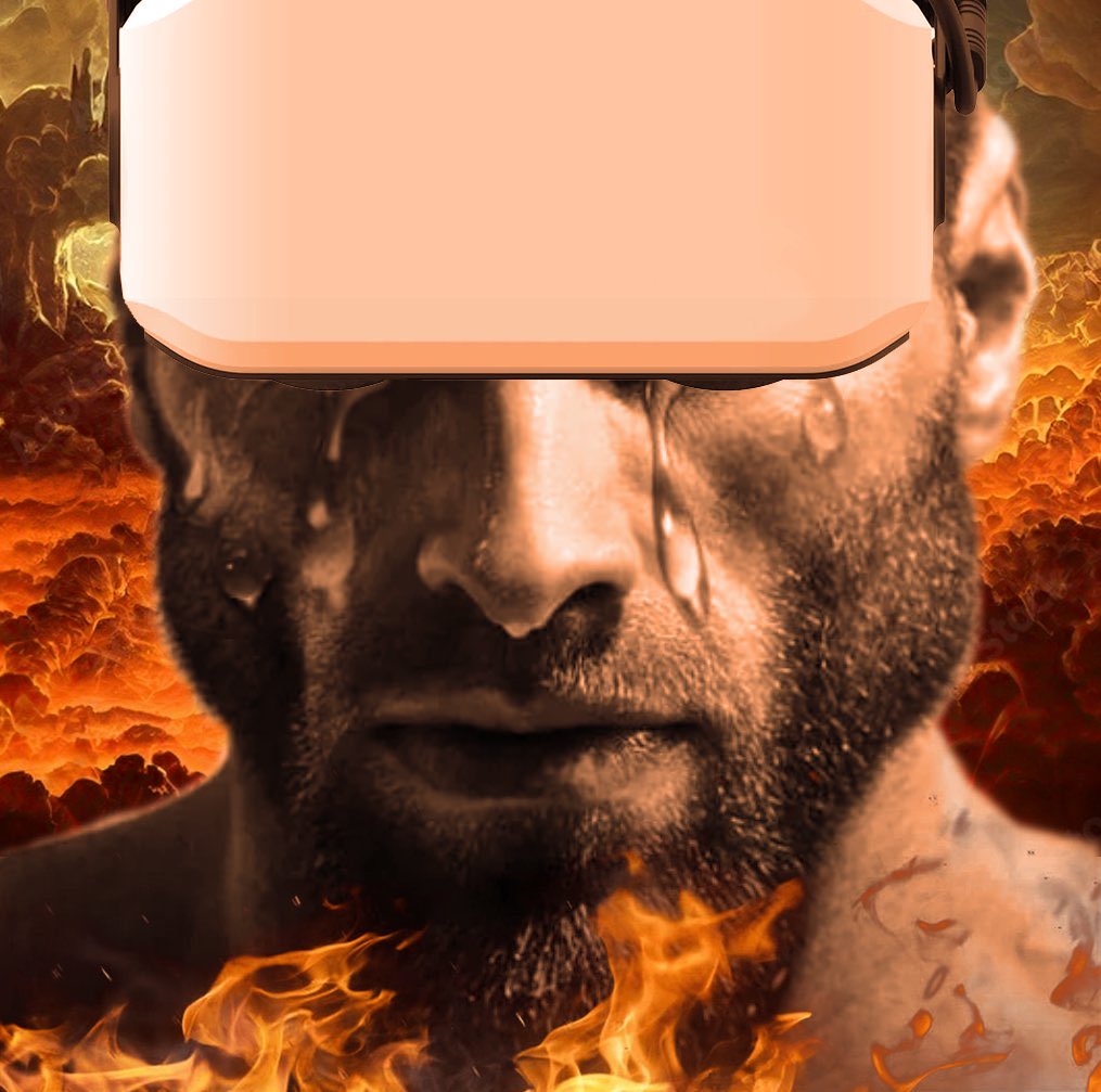 crying gigachad VR headset fire hell
