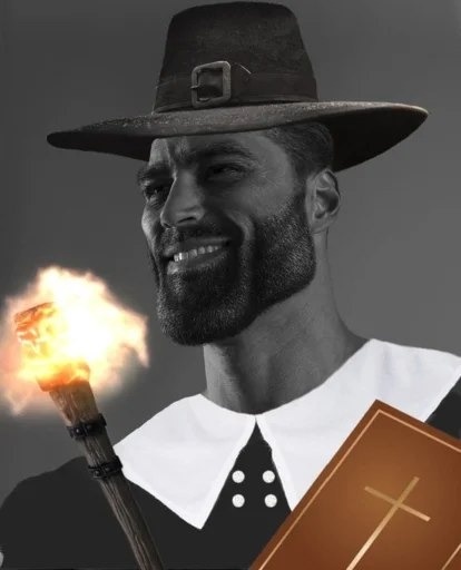 gigachad pilgrim grin puritan bible flaming torch