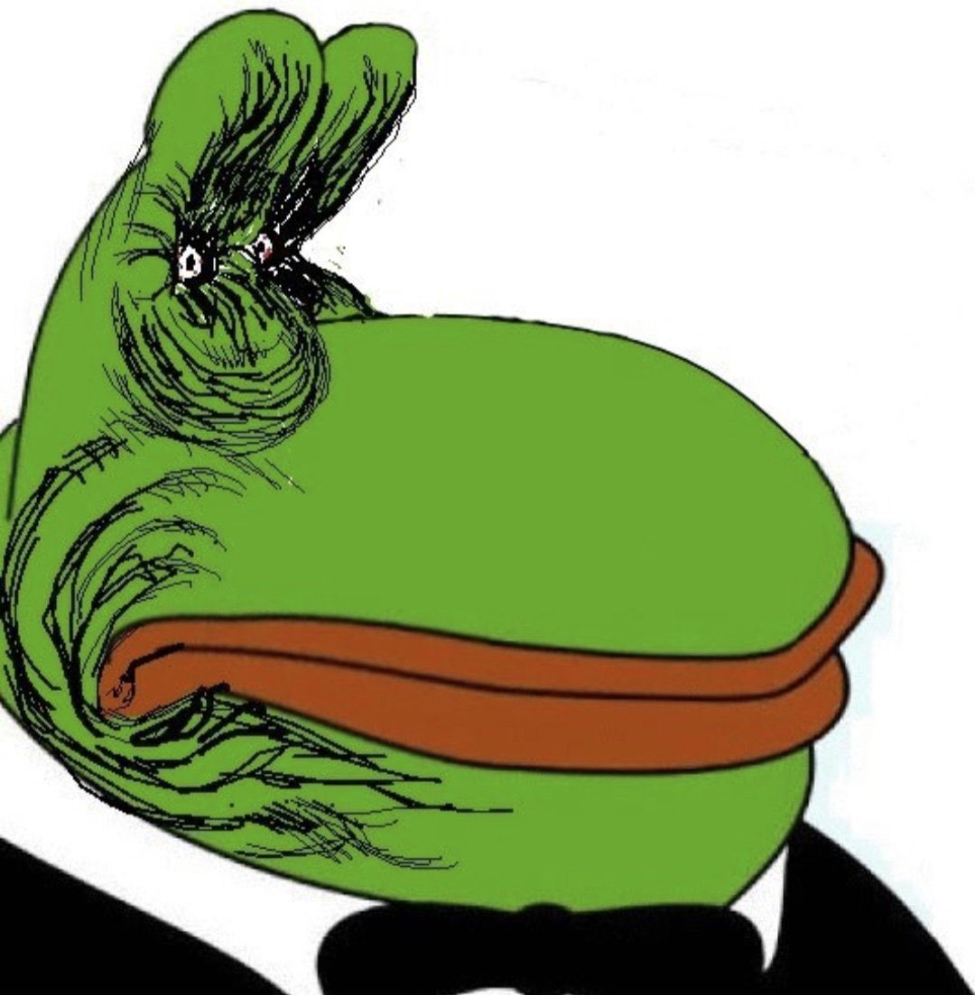 melting pepe tuxedo horrified shrinking eyes