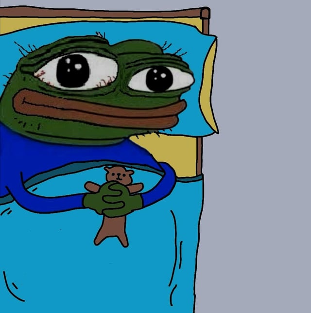 pepe marv holding teddy bear bed