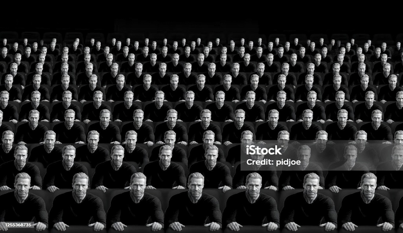 crowd of gigachads istock movie theater