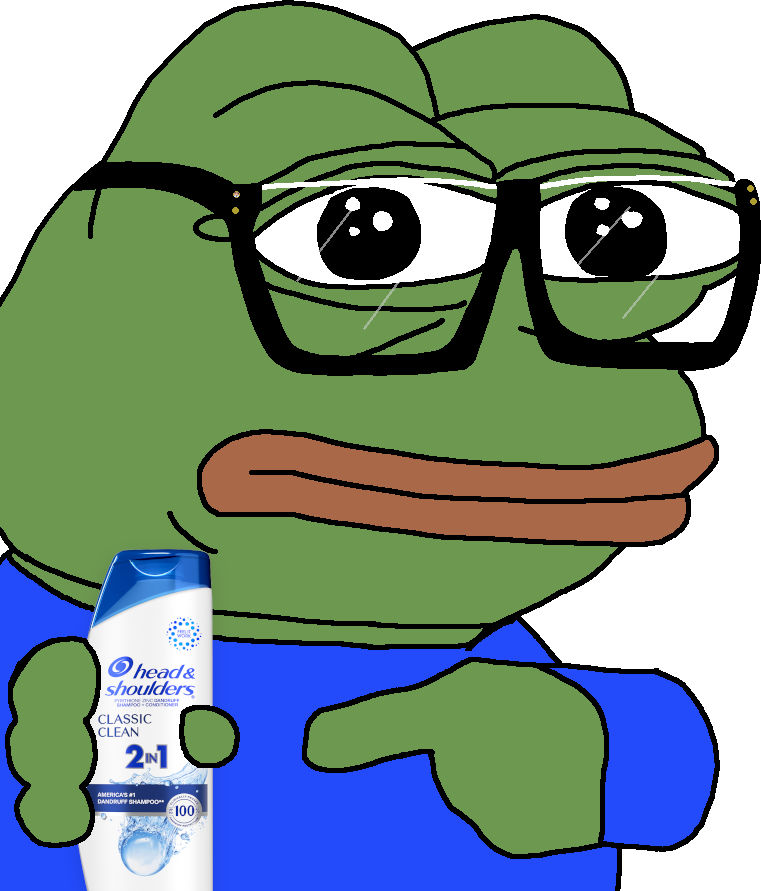 pepe glasses pointing head shoulders shampoo