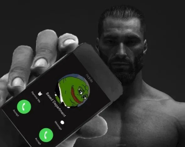 gigachad cellphone pepe based department calling